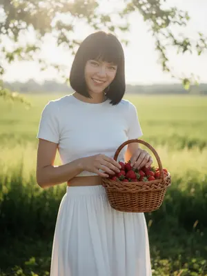 Летняя женщина с клубникой
