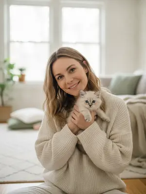 Уютная женщина с котенком