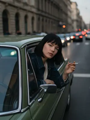 Молодая женщина в ретро-авто