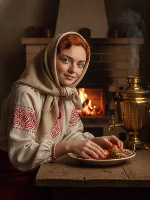 Русская женщина за столом