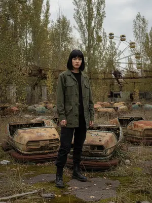Модель на ржавых аттракционах
