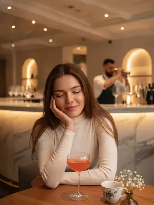 Очаровательная девушка с коктейлем