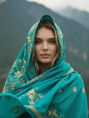 Женщина в бирюзовом платке
