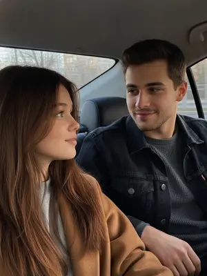 На фоне уютного кафе с лампами, мягкими диванами и ароматным кофе стоит женщина в модной черной шляпе с широкими полями. Она одета в стильное пальто с поясом, джинсы и ботинки на каблуке. В ее руках держится кружка с горячим напитком, пар поднимается над ней, словно обрамляя ее изящную фигуру. Взгляд женщины устремлен вдаль, а ее улыбка лучиста и приветлива. Рядом с ней стоит ее партнер, который идеально дополняет ее образ.