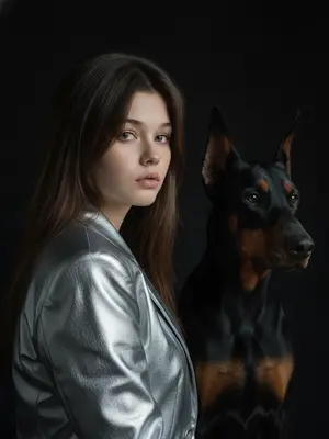 Женщина с доберманом
