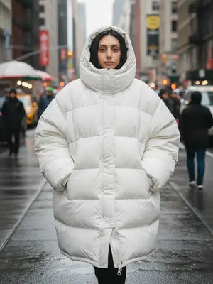 Объемный белый пуховик