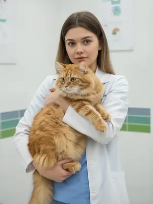 Женщина-ветеринар с котом