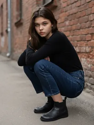 Женщина у кирпичной стены