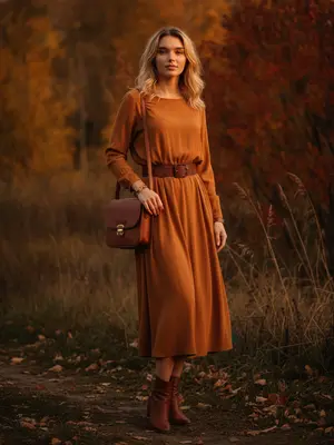Модель в карамельном платье