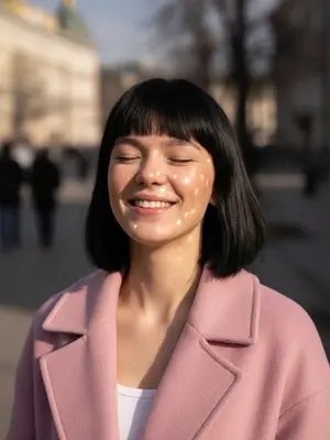 Улыбающаяся девушка в пальто