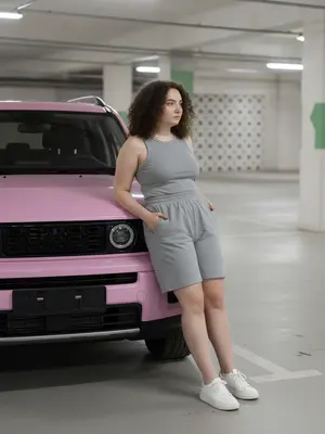 Модель у розового SUV