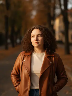 Модель в кожаном жакете
