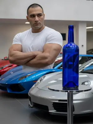 Мускулистый мужчина с автомобилями