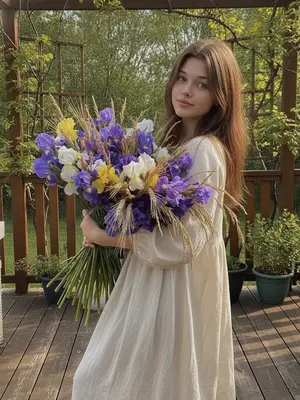 Женщина с ирисами