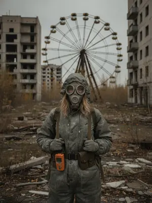 Женщина в защитном костюме