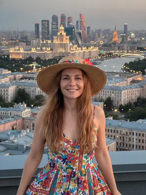Яркая женщина на крыше
