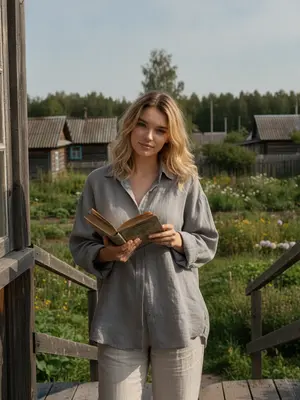 Женщина у веранды с книгой