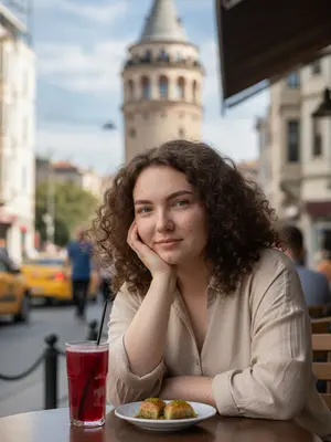 Женщина в кафе с гранатовым соком