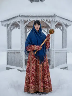 Женщина в синем платке