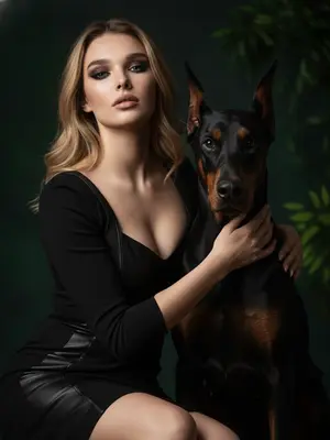 Женщина с доберманом