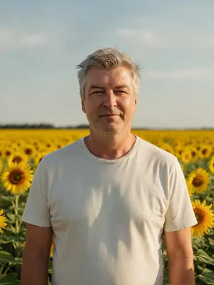 Мужчина на фоне подсолнухов