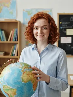 Учительница с глобусом