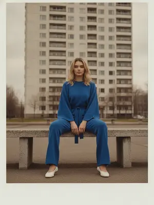 Женщина в синем костюме