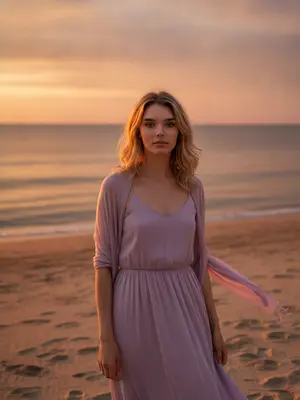 Лавандовая женщина на пляже