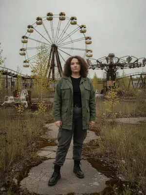 Модель в заброшенном парке