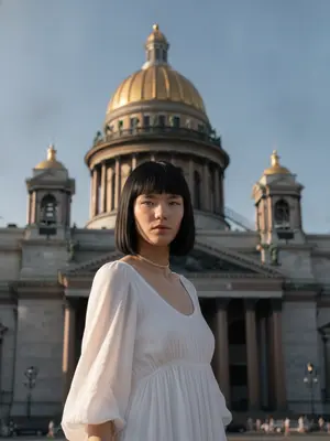 Уверенная женщина у собора