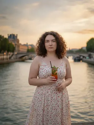 Модель у Сены на закате