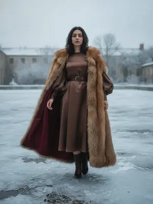 Элегантная женщина в зимнем дворе