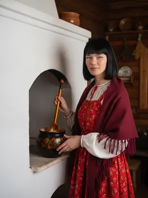 Русская женщина у печи