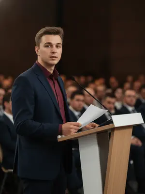 Мужчина-спикер на конференции