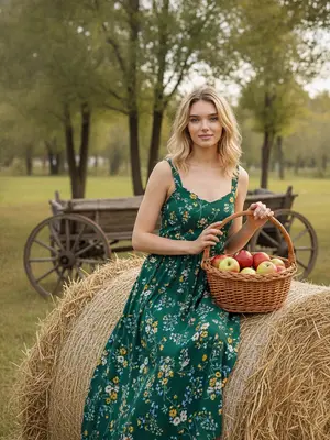 Женщина у стога сена