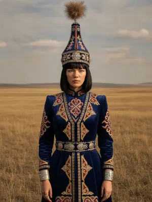 Казахская женщина в саукеле