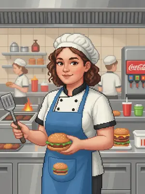 Пиксельный персонаж на кухне
