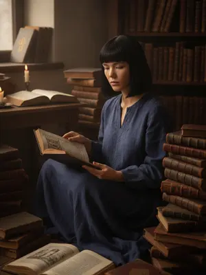 Модель среди книг