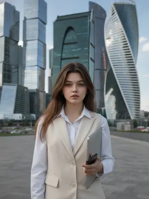 Деловая женщина на фоне Москва-Сити