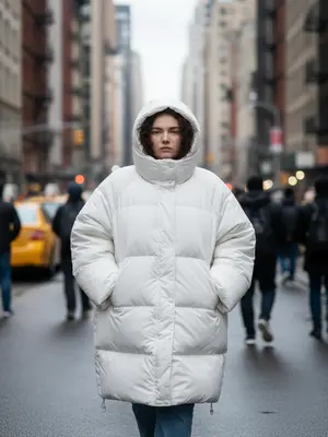 Объемное белое пальто