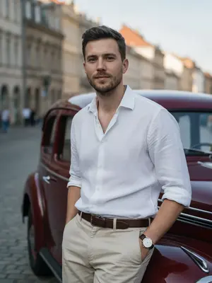 Мужчина у старинного авто