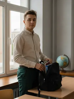 Мальчик с учебниками
