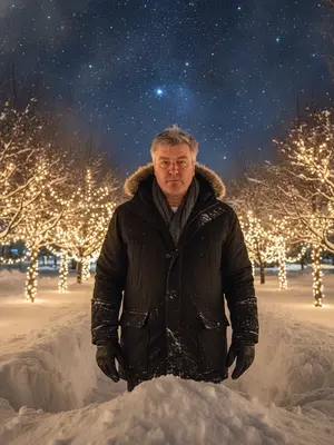 Зимняя ночь с гирляндами
