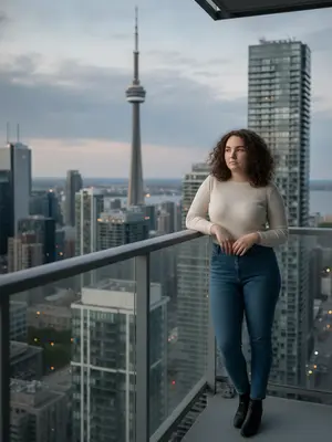 Модель на фоне CN Tower