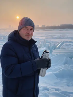 Мужчина с термосом