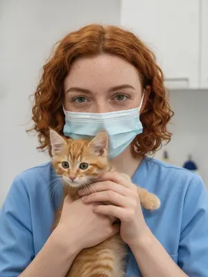 Женщина-ветеринар с котенком