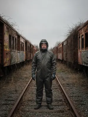 Мужчина в защитном костюме