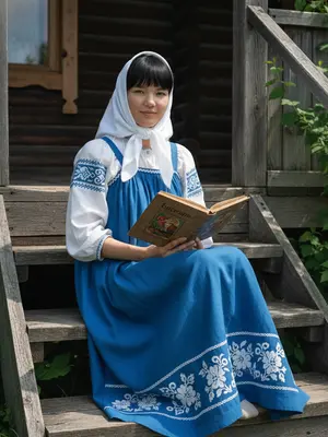 Женщина в голубом сарафане