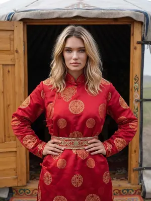 Женщина в алом монгольском дел