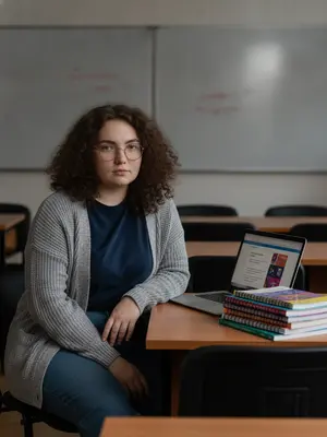 Преподаватель за ноутбуком